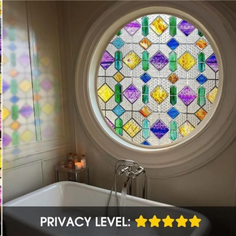 Window Privacy Film Stained Glass Peel and Stick, Rainbow, 16.9 x 39.4 inch